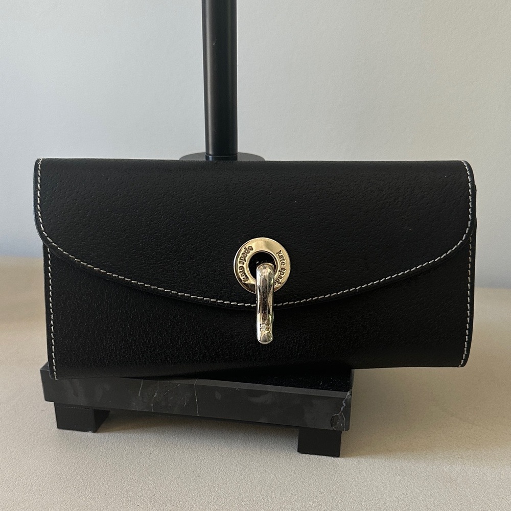 Kate Spade Black Leather With White Stitching Wallet